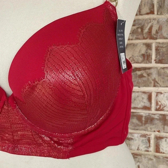 Cacique Red Boost Plunge Appliqué  Underwire Bra - Picture 2 of 13